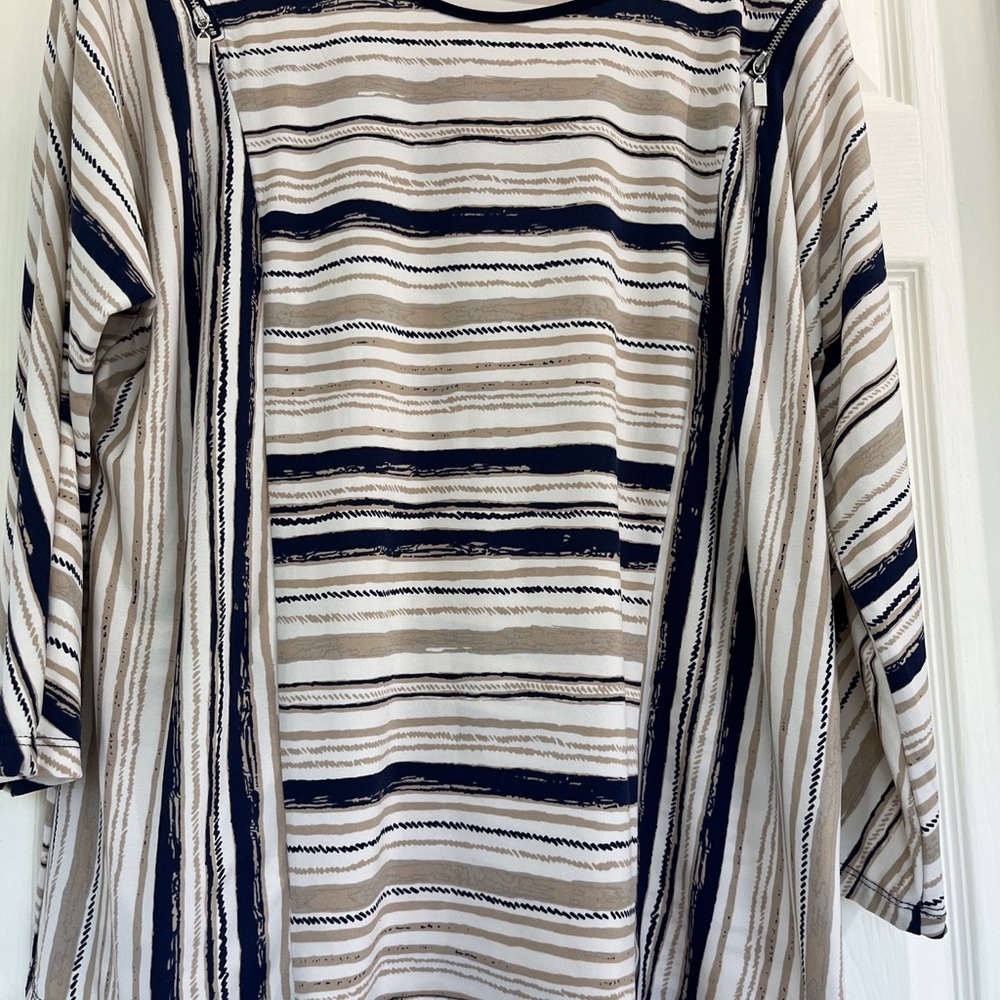 Allison Daley Womens 3/4 Sleeve Round Neck Blouse Striped Size PL